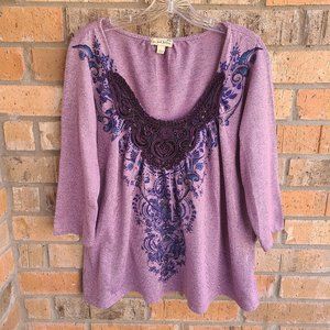 Live and Let Live Women's Knit Top 3/4 Sleeves Studded Lipstick Pink Size XXL